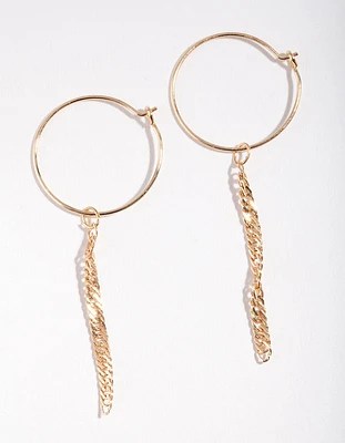 Gold Dainty Chain Drop Hoop Earrings