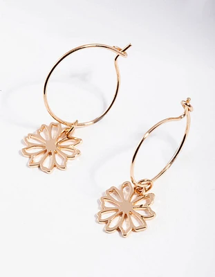 Gold Dainty Flower Hoop Earrings