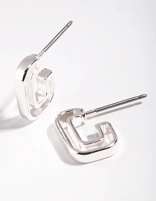 Silver Square Cut Out Hoop Earrings
