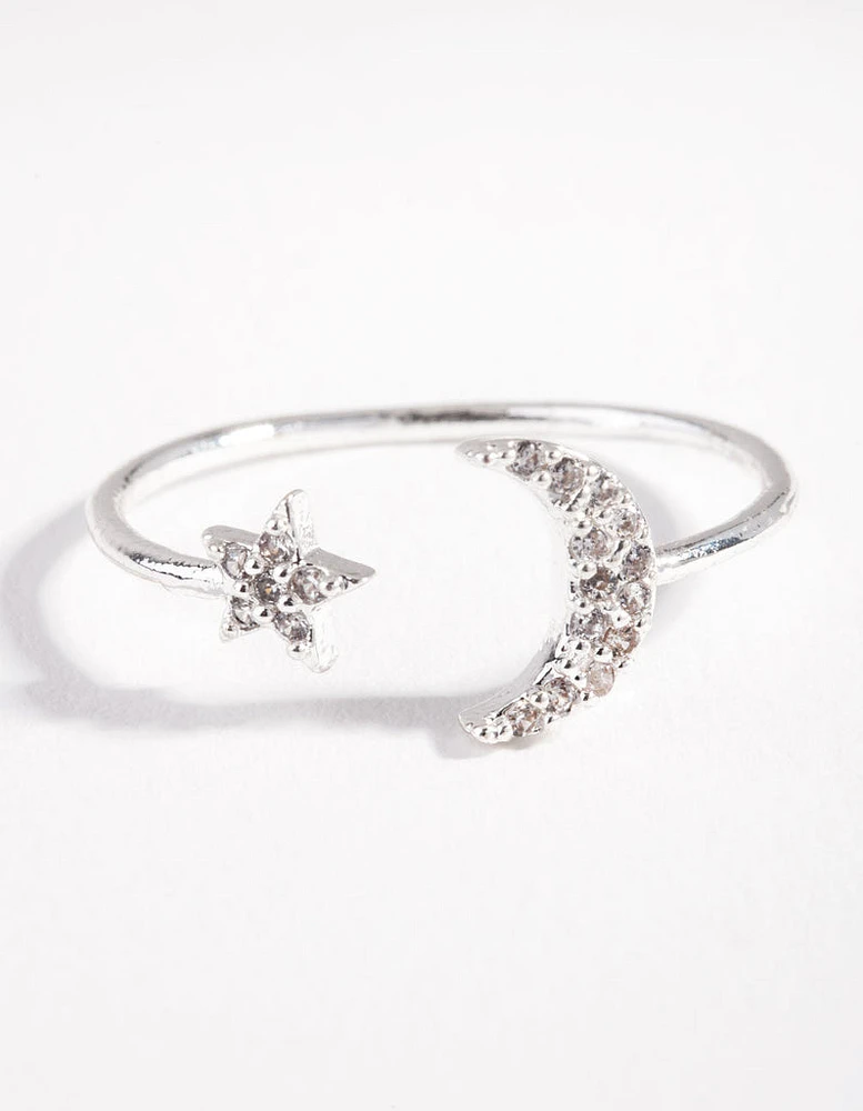 Silver Cubic Zirconia Moon & Star Ring