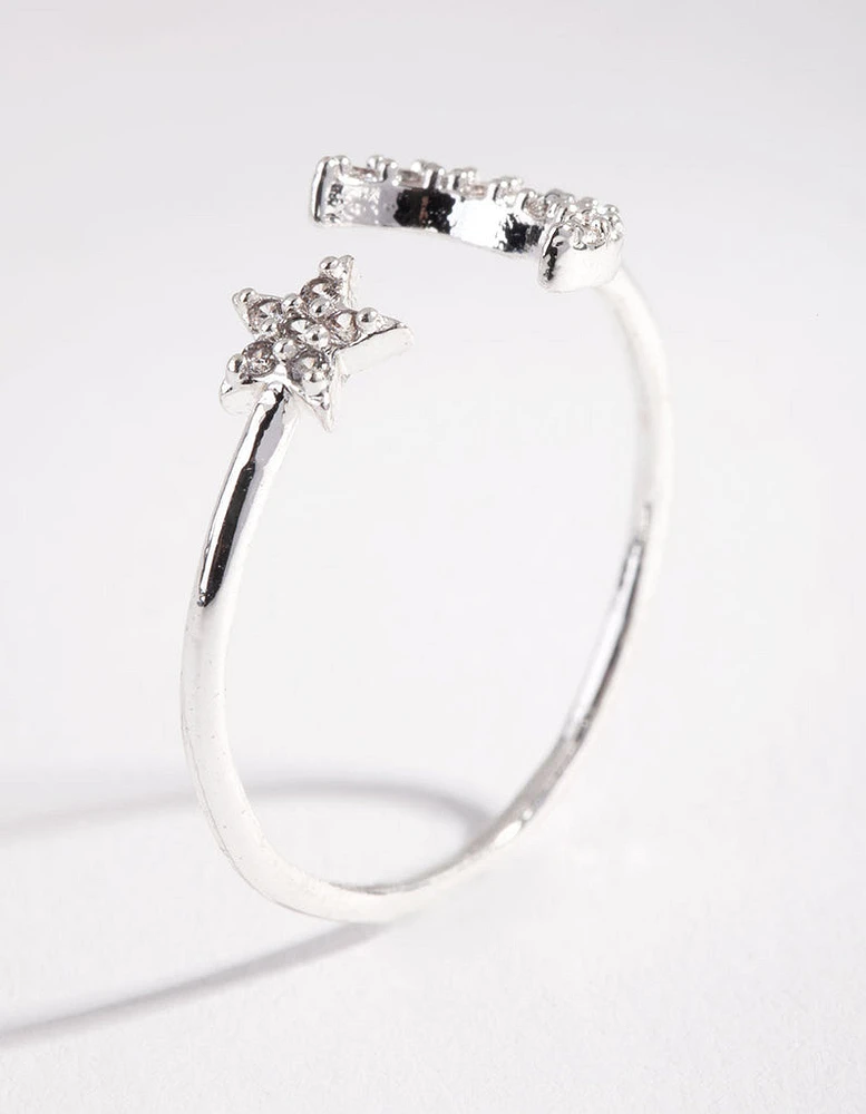 Silver Cubic Zirconia Moon & Star Ring