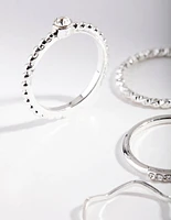 Silver Diamante Mixed Band Ring 6-Pack