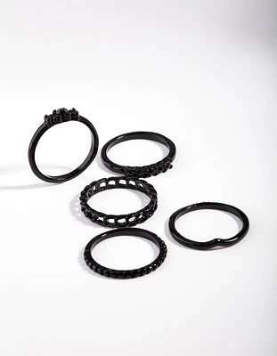 Black Diamante & Chain Ring 5-Pack