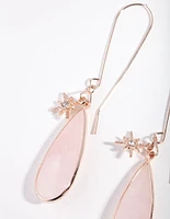 Rose Gold Star Charm Quartz Long Hook Earrings