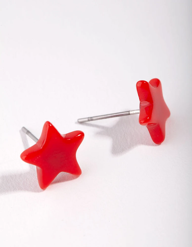 Red Festive Star Stud Earrings