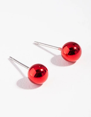 Acrylic Red Festive Ball Stud Earrings