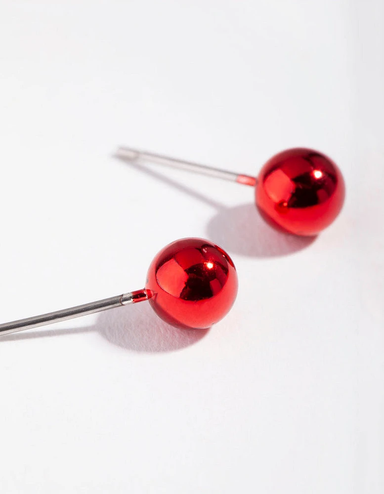 Acrylic Red Festive Ball Stud Earrings