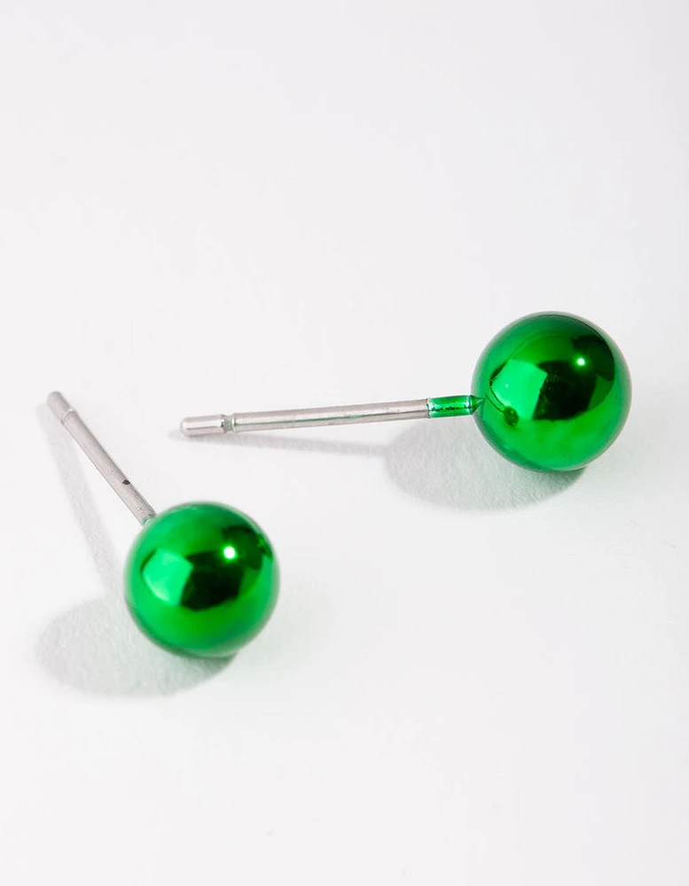 Green Festive Ball Stud Earrings