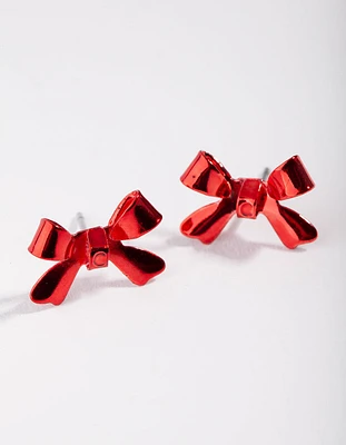 Shiny Bow Stud Earrings