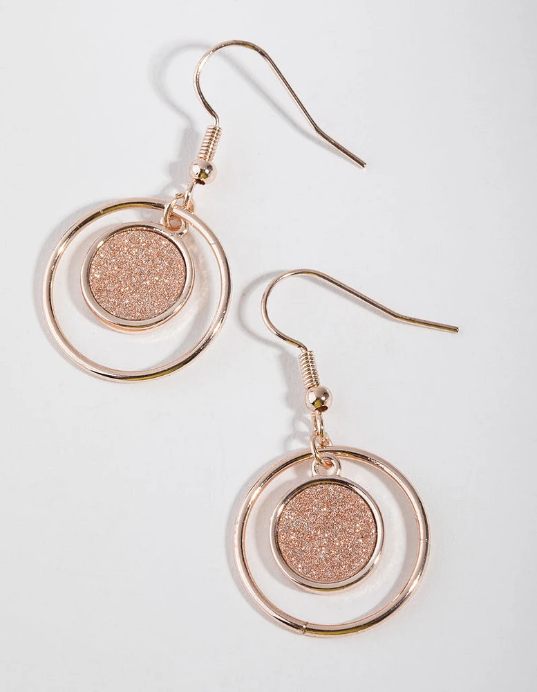 Rose Gold Glitter Disc Drop Earrings