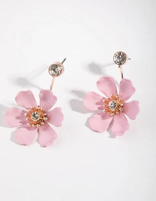 Rose Gold Rubber Flower Drop Earrings