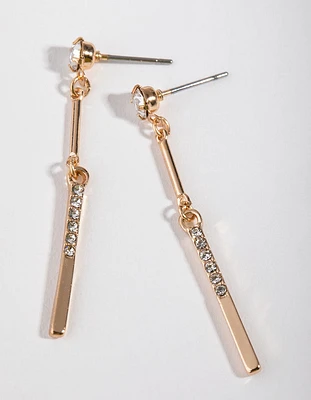 Gold Long Bar Drop Earrings