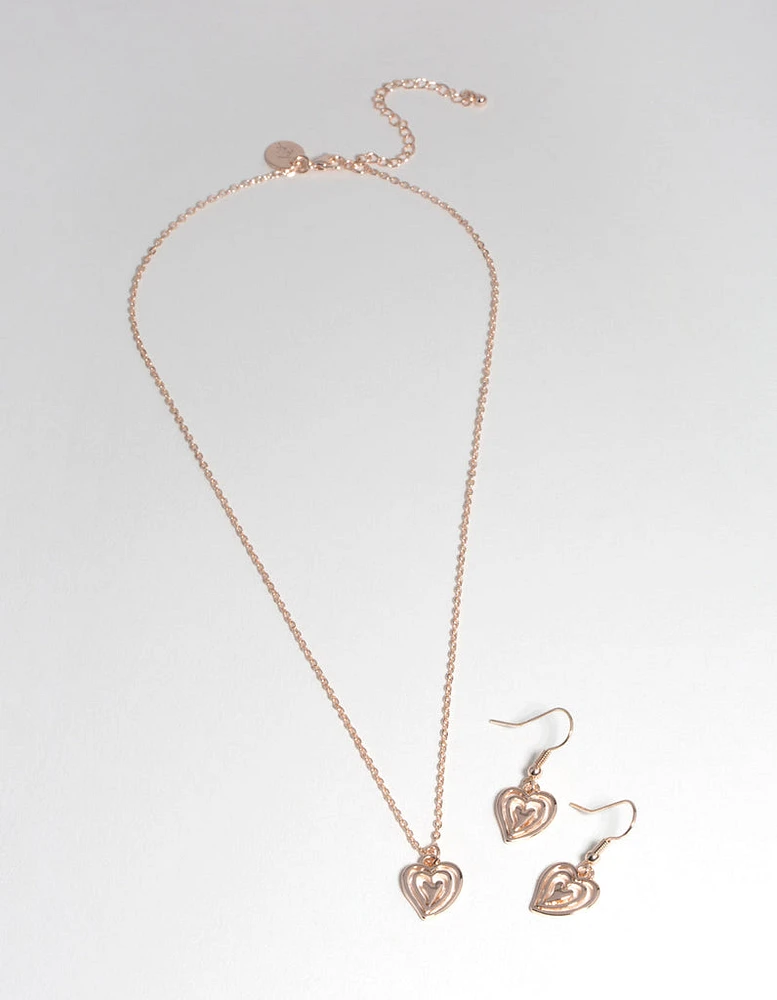 Rose Gold Heart Earring & Necklace Set