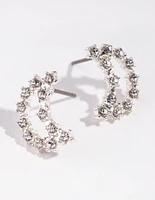 Silver Diamante Crescent Moon Stud Earrings