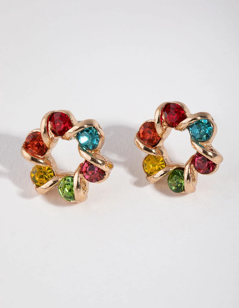 Gold Rainbow Stud Earrings