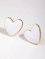 Gold Enamel Heart Stud Earrings