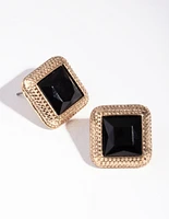 Antique Gold Centre Stone Stud Earrings