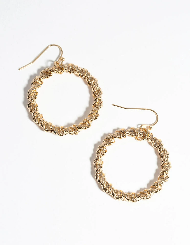 Gold Twisted Circle Drop Earrings