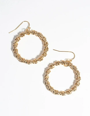 Gold Twisted Circle Drop Earrings