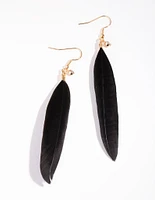 Gold Single Feather Drop Earrings