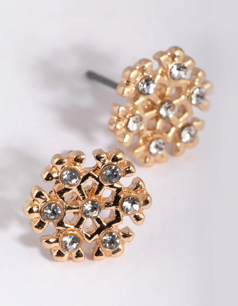 Gold Snowflake Stud Earrings