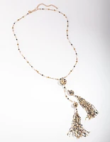 Gold Bugle Bead Tassel Necklace