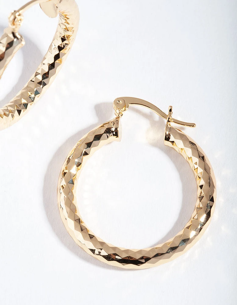 Gold Plated Patterned Hoop Earrings