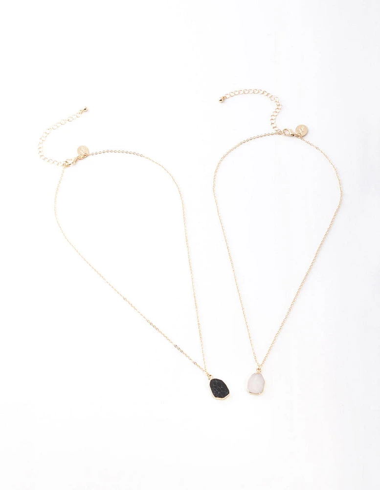 Gold Large Dark Semi Precious Stone Necklace Pack