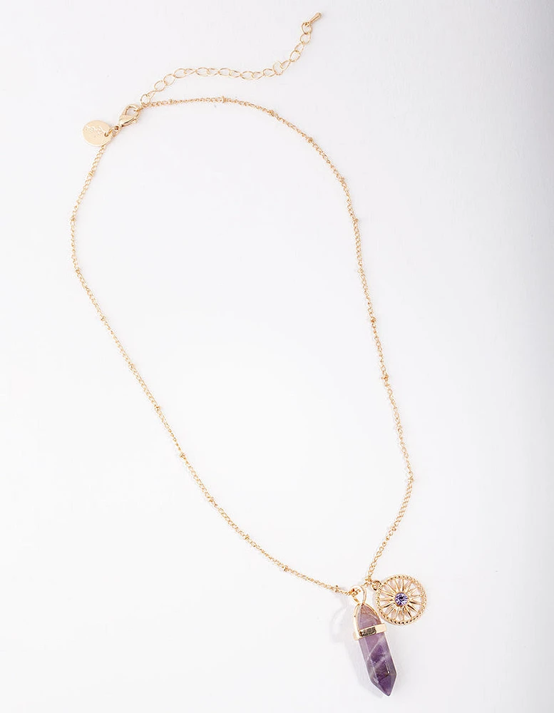 Gold 3-Charm Purple Shard Necklace