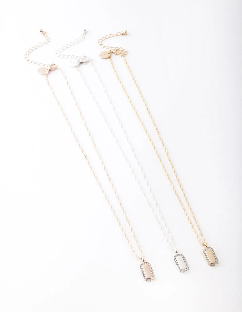 Mixed Metal Diamante Tag Necklace Pack