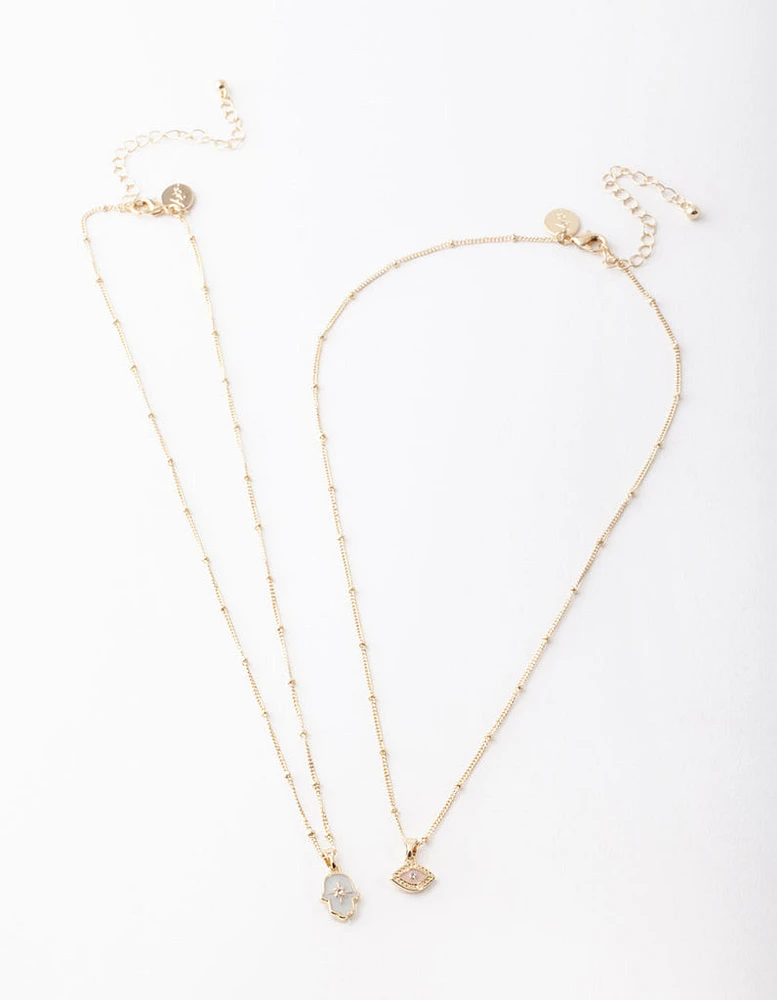 Gold Evil Eye & Hamsa Hand Necklace Pack