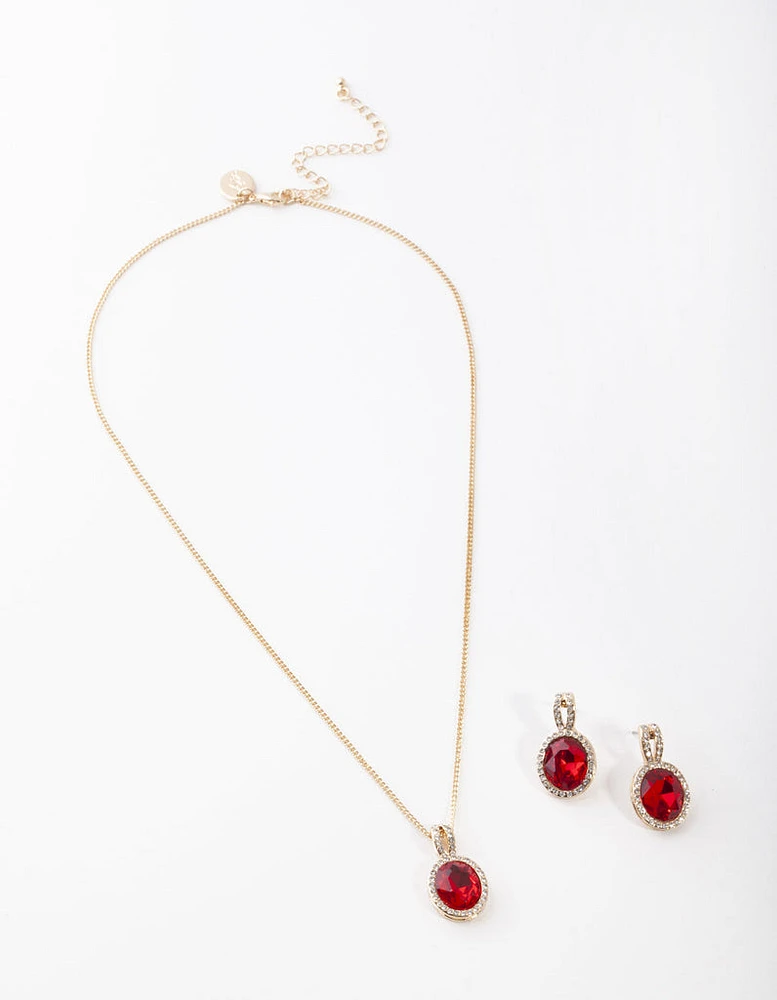 Gold Halo Necklace & Earrings Set