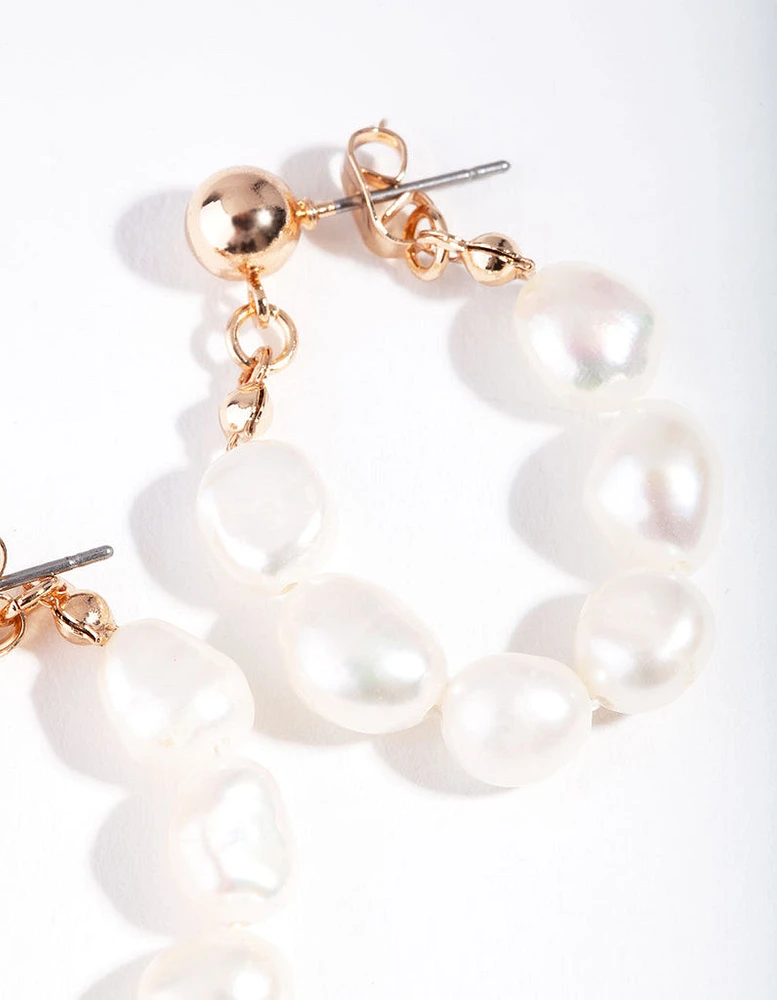 Gold Freshwater Pearl Loop Earring