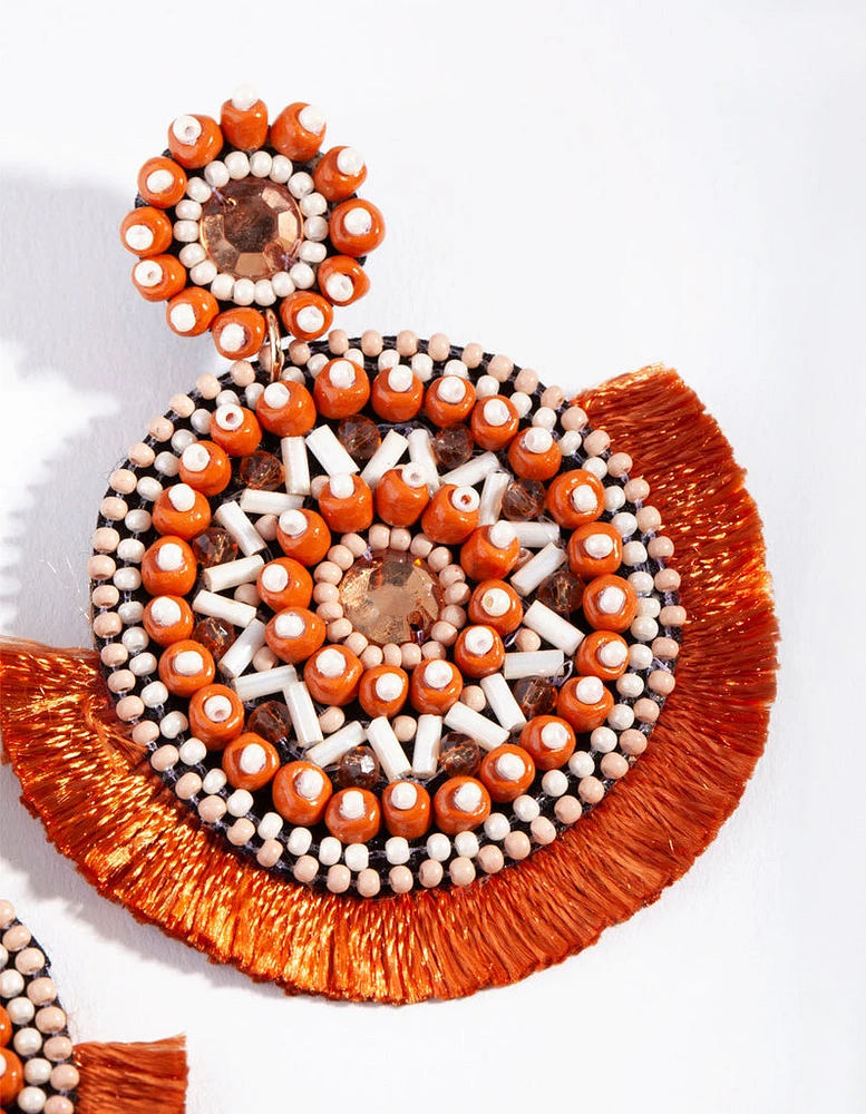 Orange Bright Disc Tassel Earrings