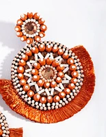 Orange Bright Disc Tassel Earrings