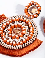 Orange Bright Disc Tassel Earrings