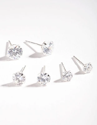 Sterling Silver Graduating Cubic Zirconia Stud Earring Pack