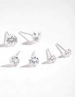 Sterling Silver Graduating Cubic Zirconia Stud Earring Pack