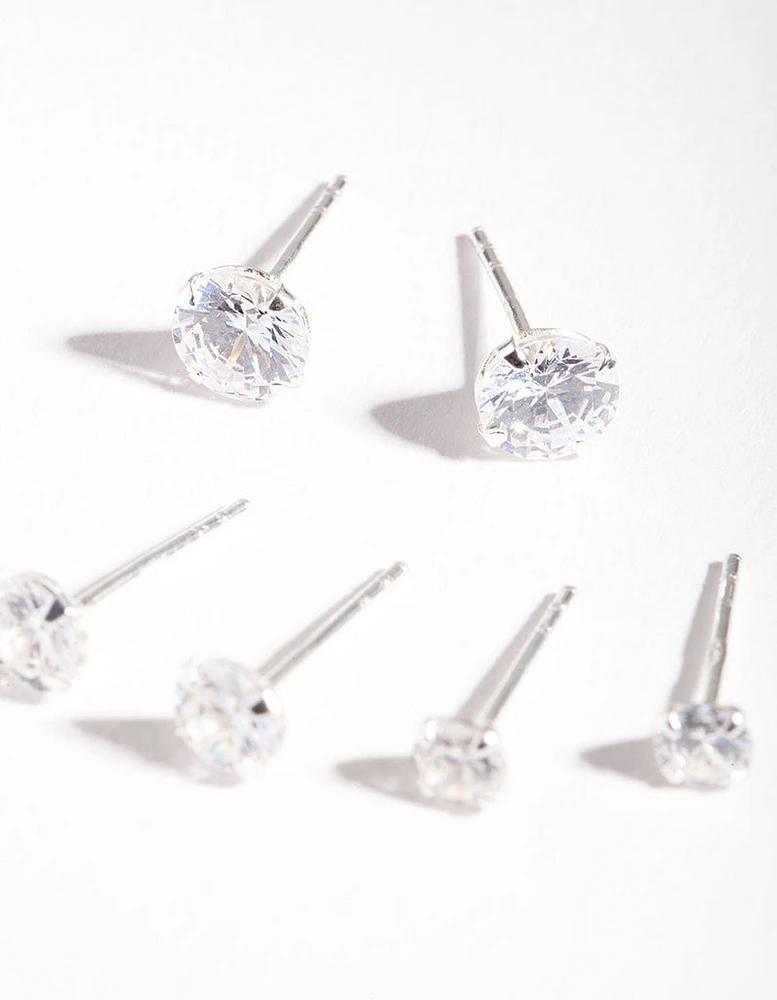 Sterling Silver Graduating Cubic Zirconia Stud Earring Pack