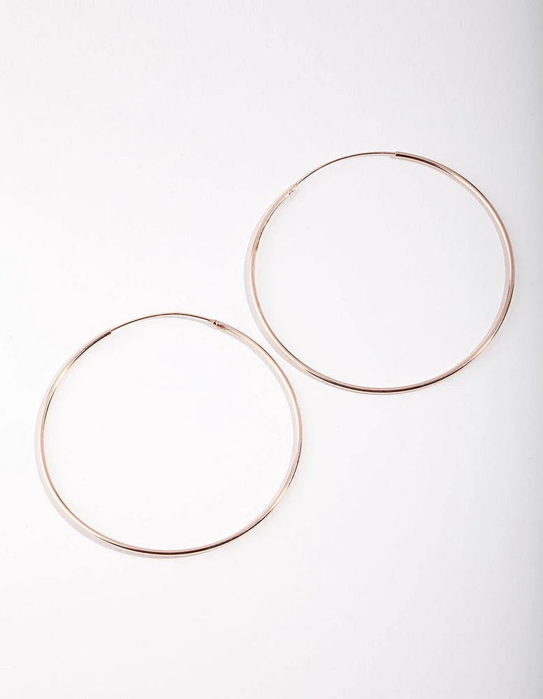 Rose Gold Plated Sterling Silver 50mm Plain Hoop Earrings