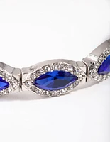 Rhodium Marquise Blue Diamante Stretch Bracelet