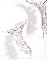 Rhodium Cubic Zirconia Marquise Crawler Earrings