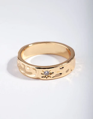 Gold Plated Molten Star Cubic Zirconia Ring