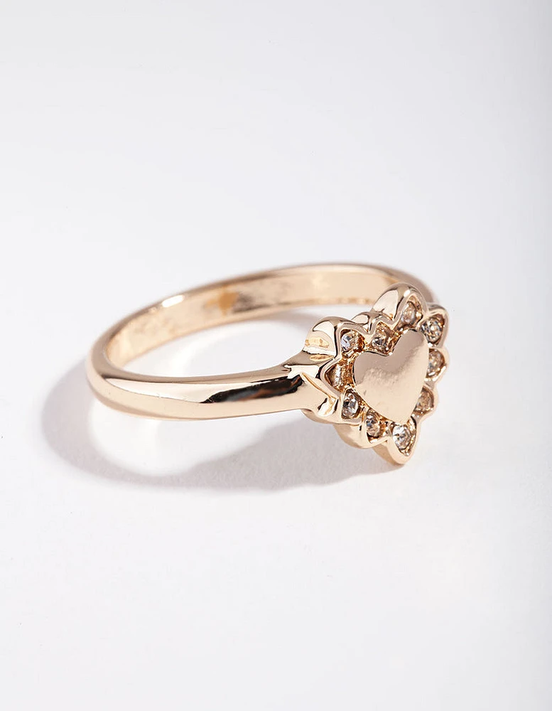 Gold Plated Heart Diamante Ring