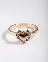 Gold Plated Heart Diamante Ring