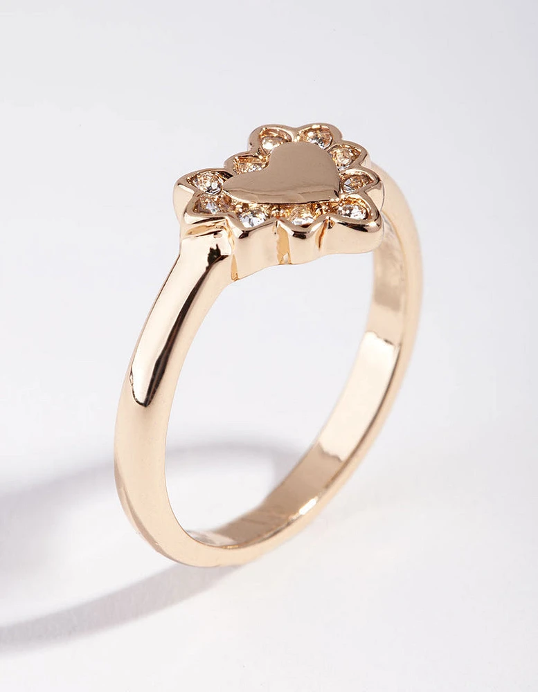 Gold Plated Heart Diamante Ring