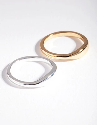 Silver & Gold Plated Wave Band Ring Set