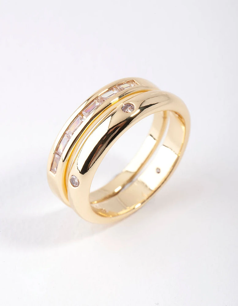 Gold Plated Diamante Stone Ring Pack