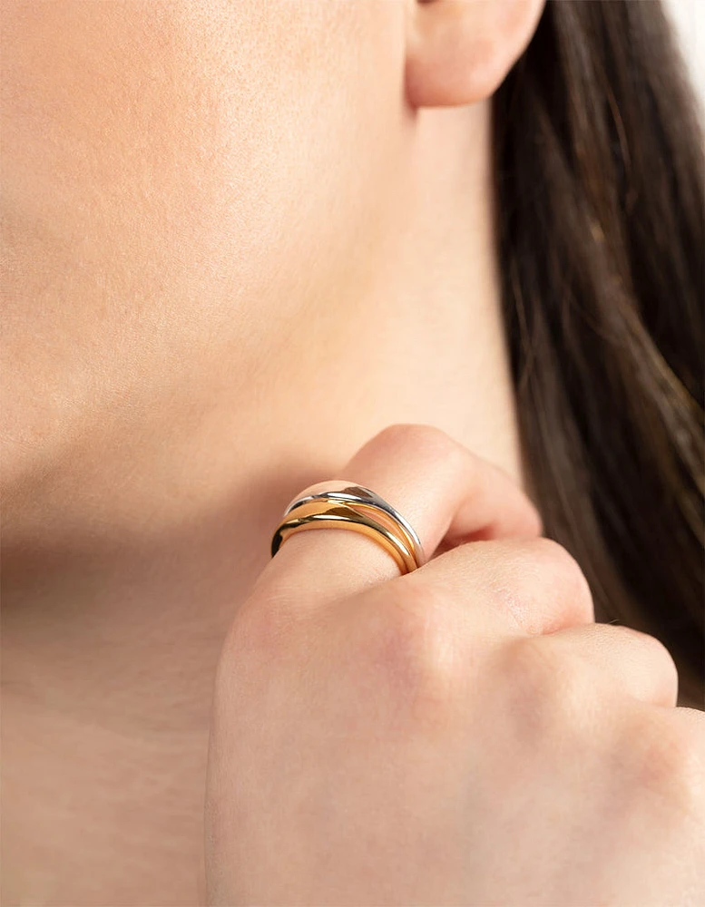 Silver & Gold Plated Wave Band Ring Set