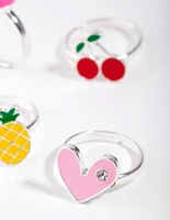 Kids Silver Fruity Rainbow Ring 6-Pack